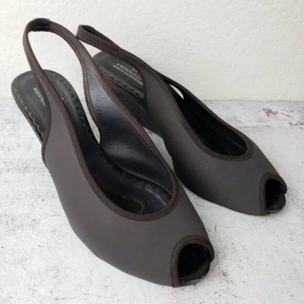 Donald J Pliner Couture Rasy Peep Toe Slingback Canvas Tortoise Wedge Sandal 10M